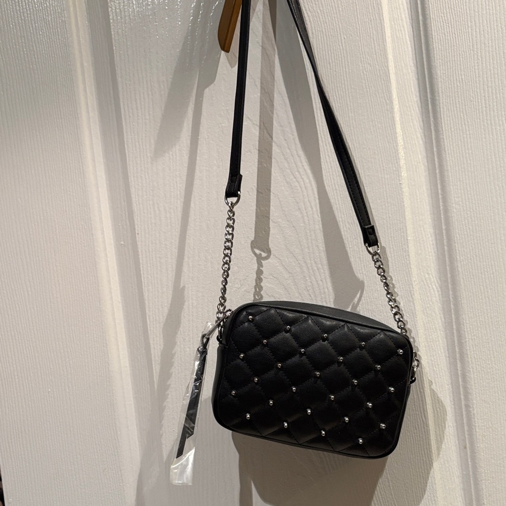 Rebecca Minkoff Black Quilted Crossbody with Silver Chain